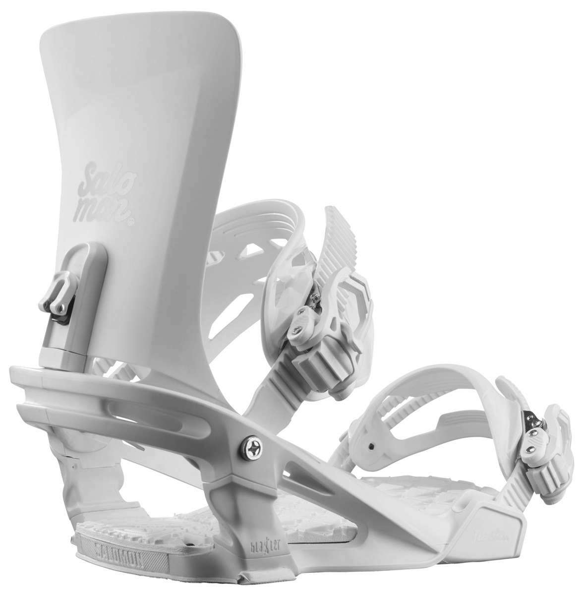 Salomon Women's Nesta Snowboard Binding 2023 - A light gray snowboard binding with a textured footbed and silver buckles.