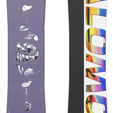 Salomon Women's No Drama Snowboard 2024 - A purple snowboard with a white stripe down the middle and a small logo on the top left corner.