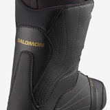 Salomon Ladies Pearl BOA Snowboard Boot 2023 - A black snowboard boot with a gold logo on the side and a white sole.