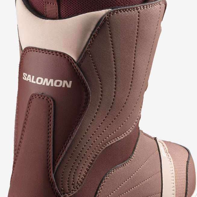 Salomon Ladies Pearl BOA Snowboard Boot 2023 - A brown snowboard boot with a white stripe on the side and a strap at the top.