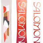 Salomon Women's Rumble Fish Snowboard 2024 - A snowboard with a fish-shaped graphic on its top surface, featuring shades of blue and white.