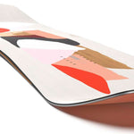 Salomon Women's Rumble Fish Snowboard 2024 - A white snowboard with a colorful abstract design featuring red, pink, black and brown shapes.
