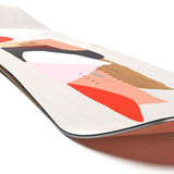 Salomon Women's Rumble Fish Snowboard 2024 - A white snowboard with a colorful abstract design featuring red, pink, black and brown shapes.