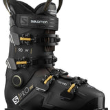 Salomon Women's S/Pro HV 90 Ski Boots 2022 - Black ski boots with white lettering and gold buckles.
