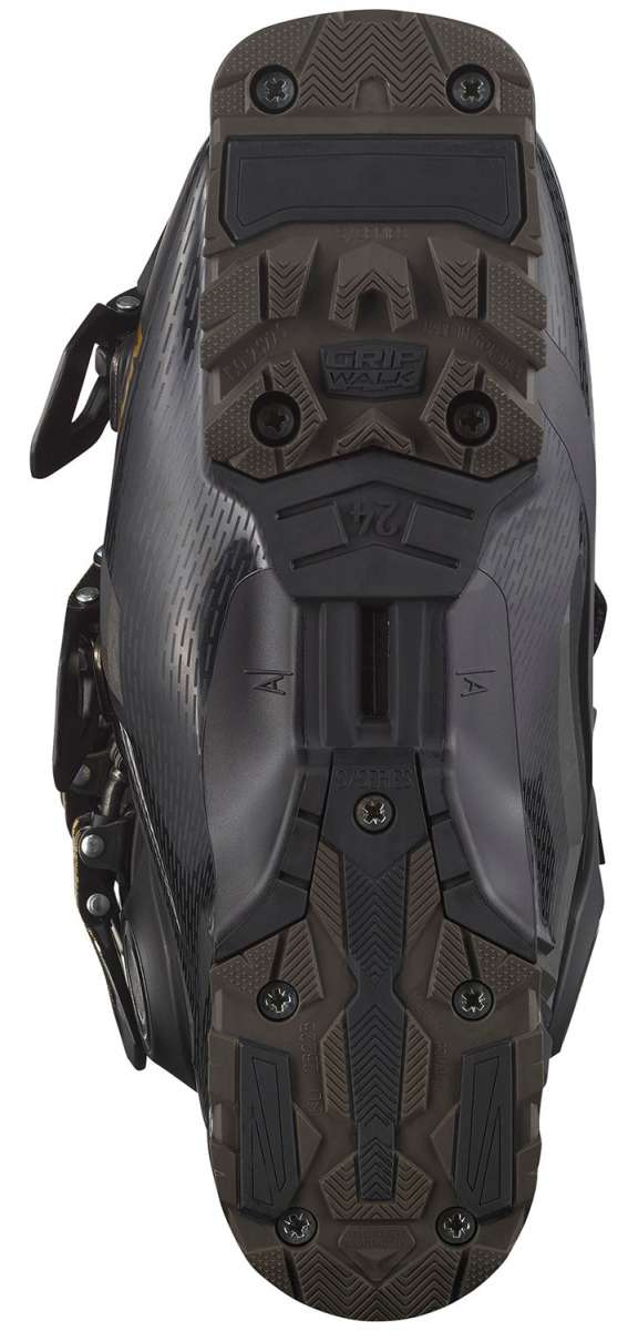 Salomon Women's S/Pro MV 90 Ski Boots 2024 - Black ski boots with a textured, rubberized toe cap and silver buckles.