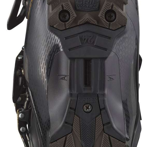 Salomon Women's S/Pro MV 90 Ski Boots 2024 - Black ski boots with a textured, rubberized toe cap and silver buckles.