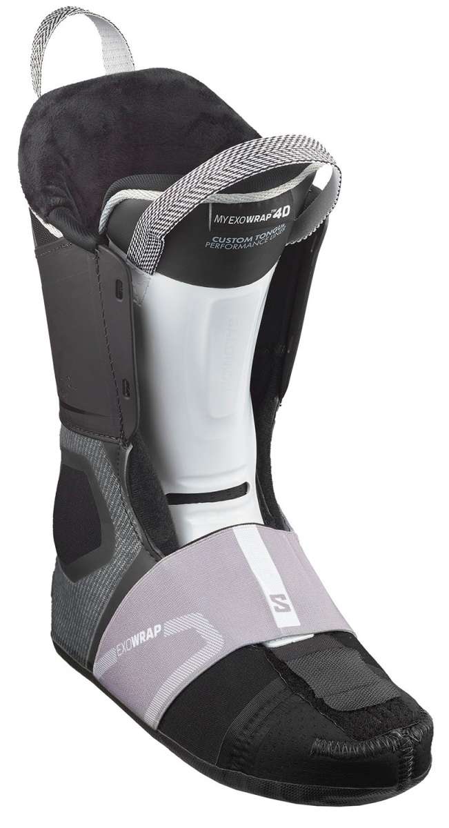 Salomon Women's S/Pro Supra BOA 105 Ski Boots 2024 - Black ski boot with a white logo on the side and silver buckles.