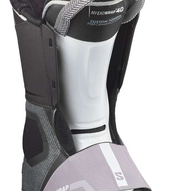 Salomon Women's S/Pro Supra BOA 105 Ski Boots 2024 - Black ski boot with a white logo on the side and silver buckles.