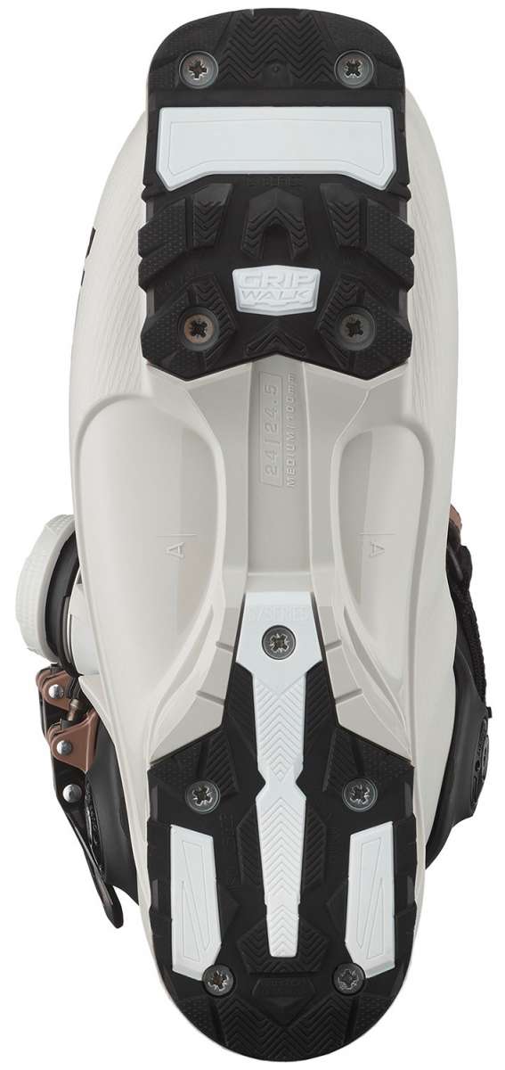 Salomon Women's S/Pro Supra BOA 105 Ski Boots 2024 - Black ski boot with a white logo on top and silver buckles.