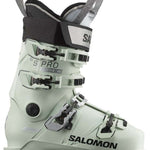 Salomon Women's S Pro Alpha 100 Boot 2024 - A white ski boot with black accents and a textured surface, featuring a prominent "SALOMON" logo on the side.