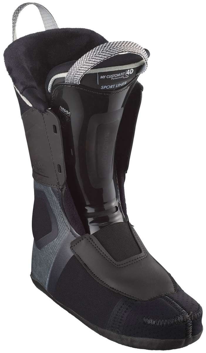 Salomon Women's S/Pro Supra Boa 95 Ski Boots 2024 - Black ski boots with a white logo on the side and silver buckles.