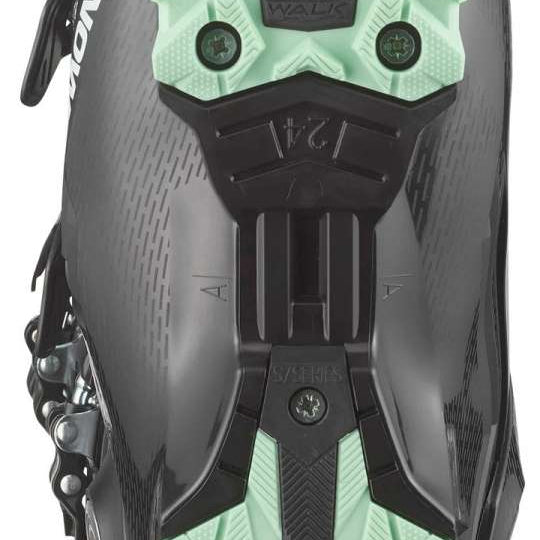 Salomon Women's Select HV 80 Ski Boots 2024 - Black ski boots with a textured, rubberized toe cap and silver buckles.