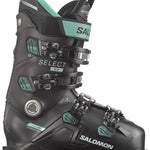 Salomon Women's Select HV 80 Ski Boots 2024 - Black ski boot with silver buckles and teal accents.