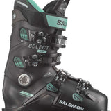 Salomon Women's Select HV 80 Ski Boots 2024 - Black ski boot with silver buckles and teal accents.