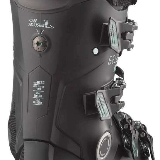 Salomon Women's Select HV 80 Ski Boots 2024 - Black ski boots with white lettering and a silver buckle on the side.