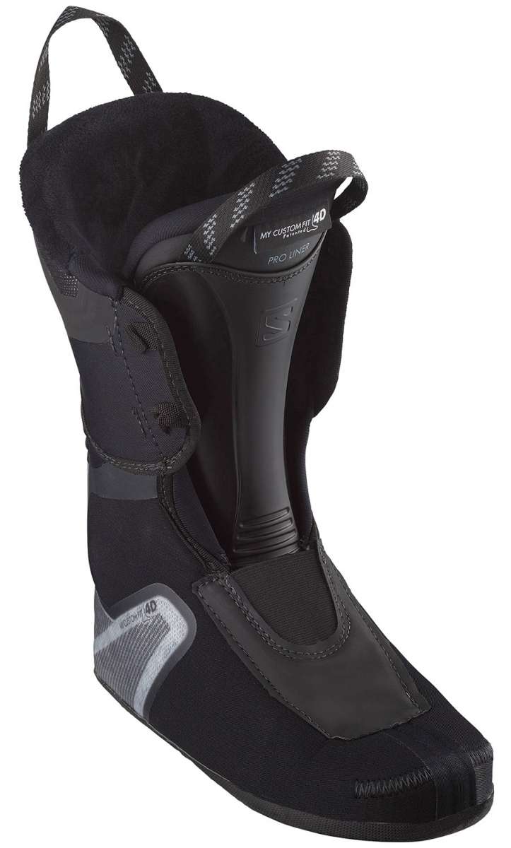Salomon Ladies Shift Pro 110 AT Ski Boots 2024 - Black ski boots with a white logo on the side and silver buckles.