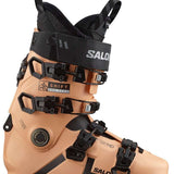 Salomon Ladies Shift Pro 110 AT Ski Boots 2024 - A tan ski boot with black buckles and straps, featuring a textured pattern on the side.