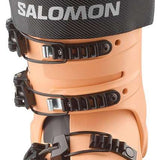 Salomon Ladies Shift Pro 110 AT Ski Boots 2024 - Black ski boots with white accents and silver buckles.