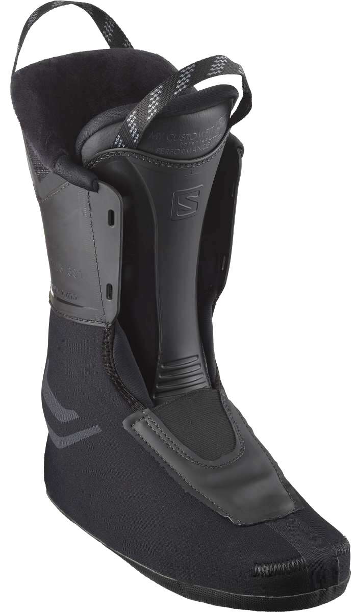 Salomon Ladies Shift Pro 90 Ski Boot 2024 - Black ski boot with a textured pattern on the side and a strap at the top.
