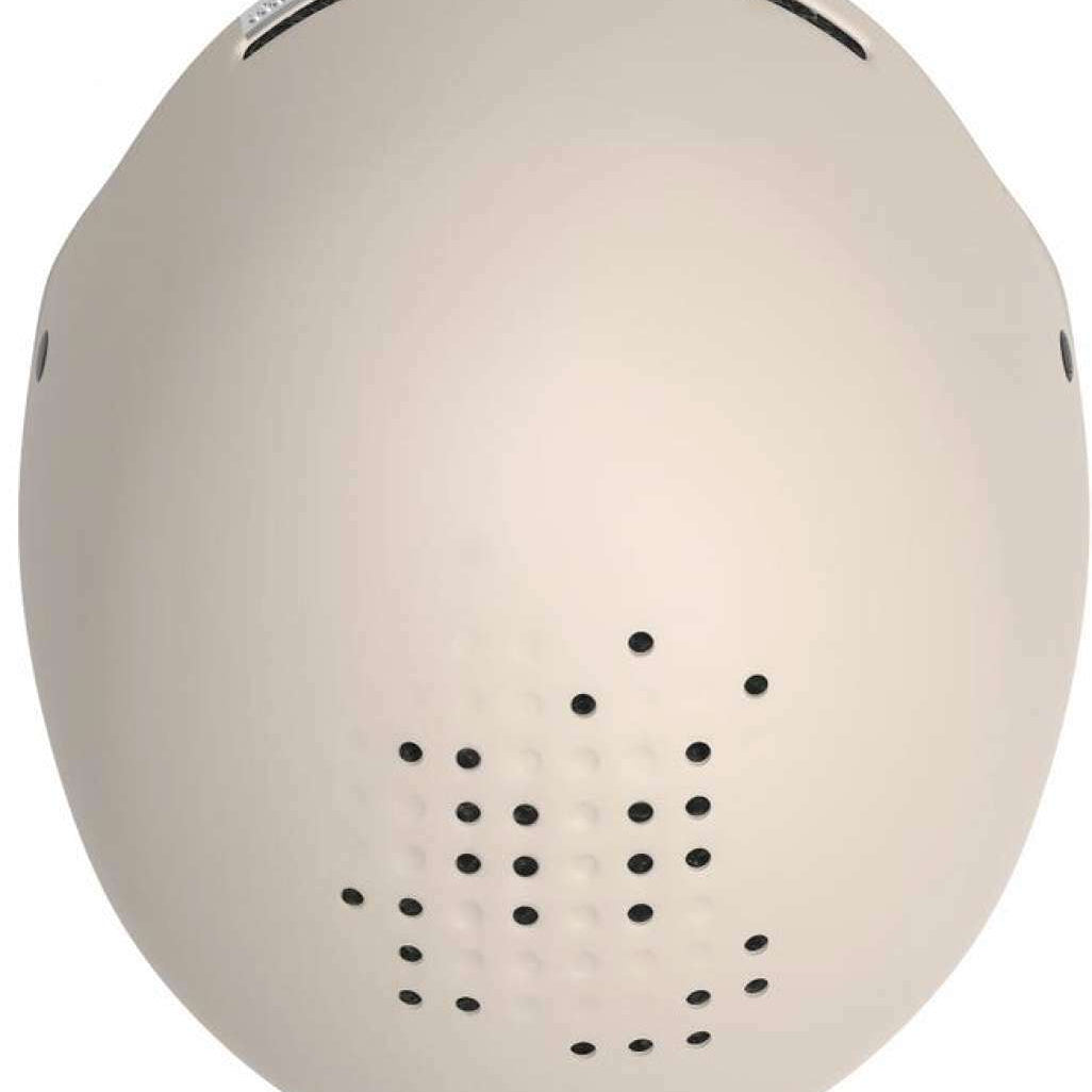 Salomon Women's Spell Helmet 2023 - A white helmet with a subtle pink stripe on the side and a small, rectangular ventilation hole at the top.