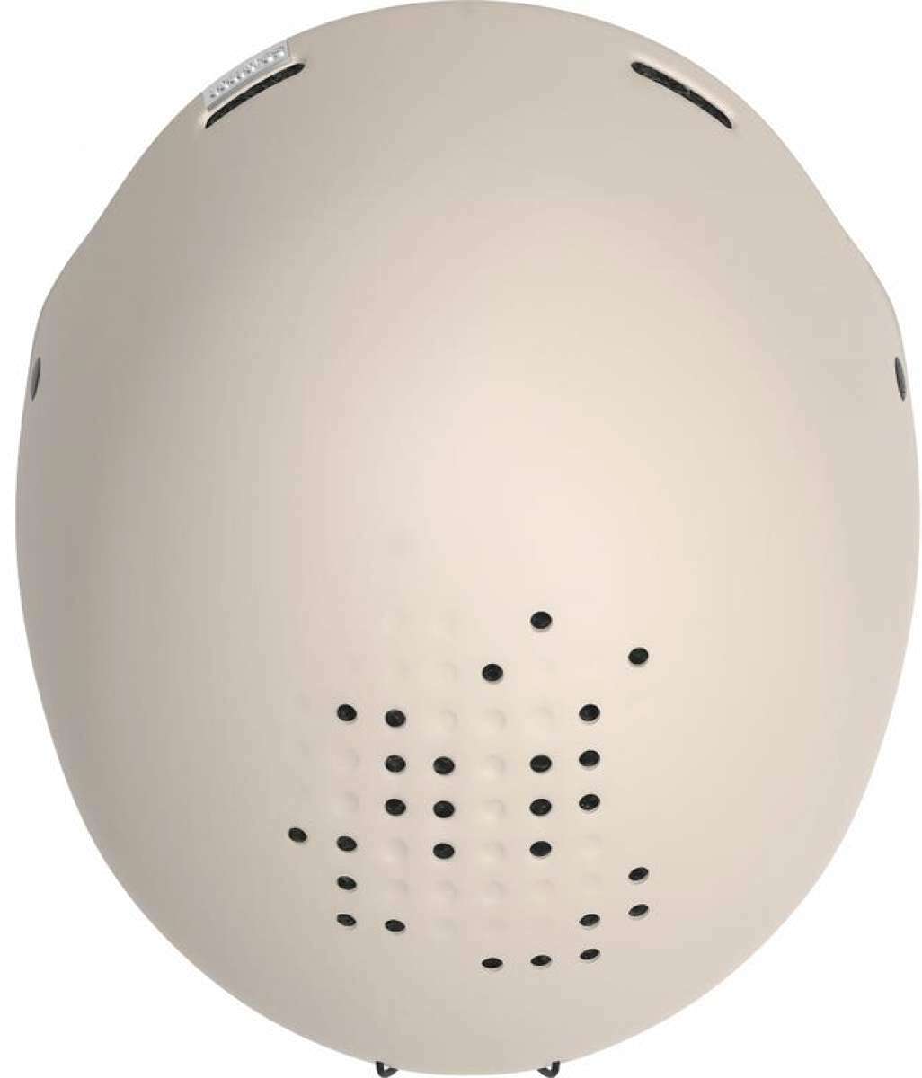 Salomon Women's Spell Helmet 2023 - A white helmet with a subtle pink stripe on the side and a small, rectangular ventilation hole at the top.