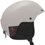 Salomon Women's Spell Helmet 2023 - A white helmet with a black chin strap and ventilation holes on top.