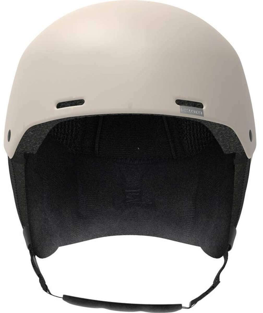 Salomon Women's Spell Helmet 2023 - A white helmet with a black visor and ventilation holes on top.