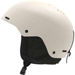 Salomon Women's Spell Helmet 2023 - A white helmet with a black chin strap and ventilation holes on top.