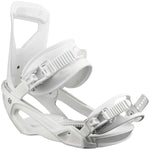 Salomon Women's Spell Snowboard Bindings 2024 - White bindings with silver buckles and straps.