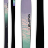 Salomon Women's Stance 84 Skis 2024 - A pair of skis with a light purple top and a greenish-blue patterned bottom.