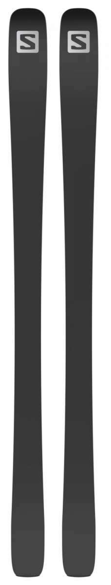 Salomon Women's Stance 84 Flat Ski 2023 - A black ski with a white "S" logo on top, featuring a flat shape and rounded tip.