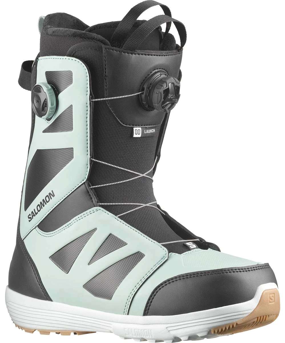 Salomon Launch BOA SJ Snowboard Boots 2024 - Black snowboard boots with a sleek, modern design and silver accents on the laces and buckles.