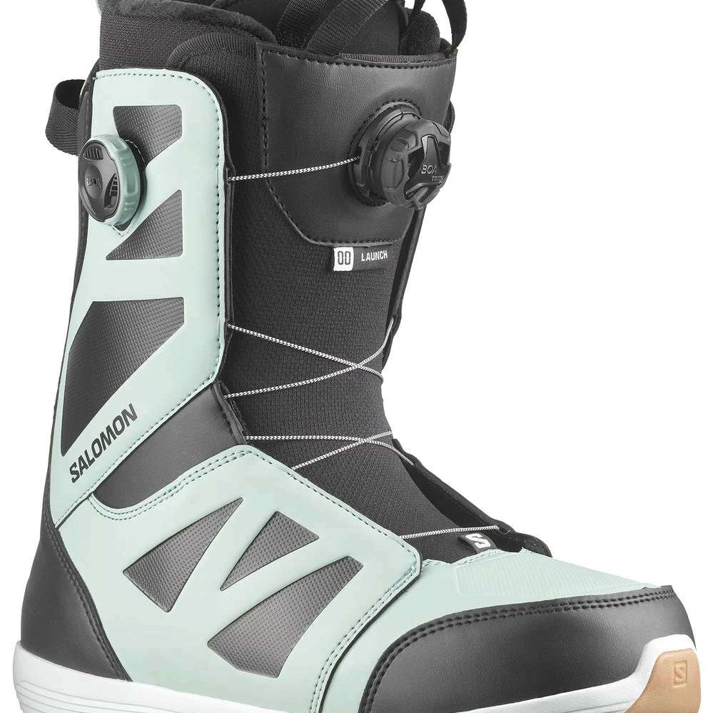 Salomon Launch BOA SJ Snowboard Boots 2024 - Black snowboard boots with a sleek, modern design and silver accents on the laces and buckles.