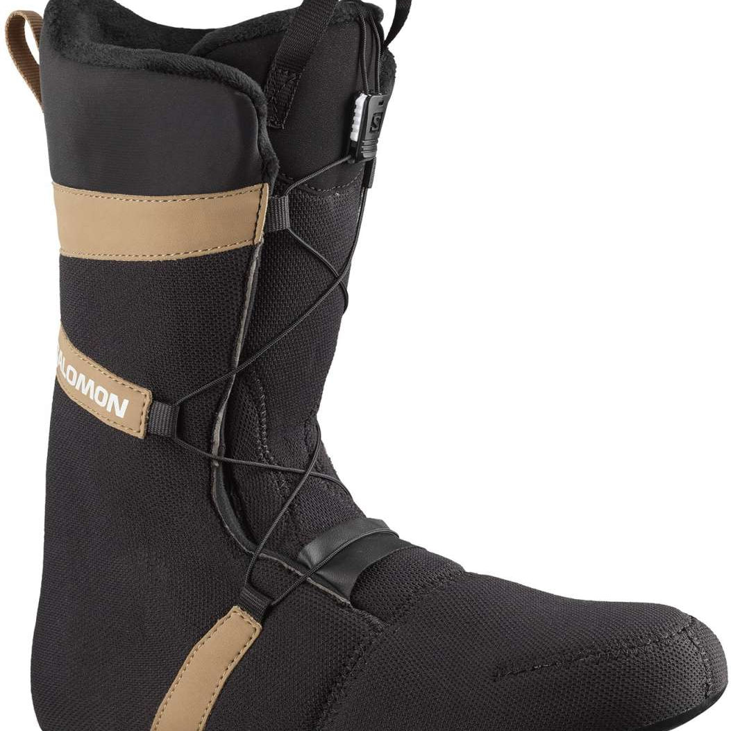 Salomon Launch BOA SJ Snowboard Boots 2024 - Black snowboard boots with tan accents and white lettering on the side.