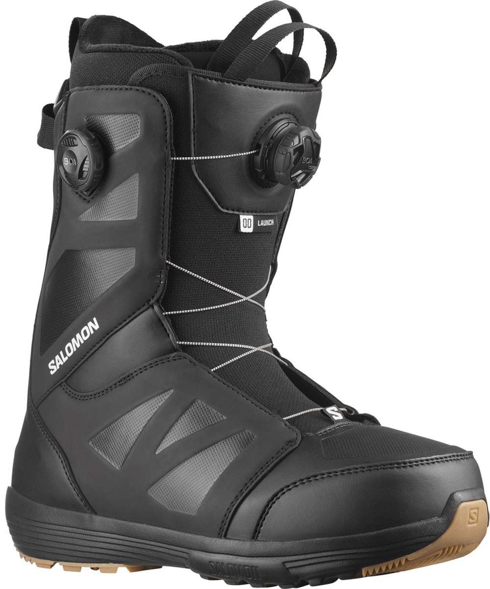 Salomon Launch BOA SJ Snowboard Boots 2024 - Black snowboard boots with a textured pattern on the side and a white logo on the tongue.
