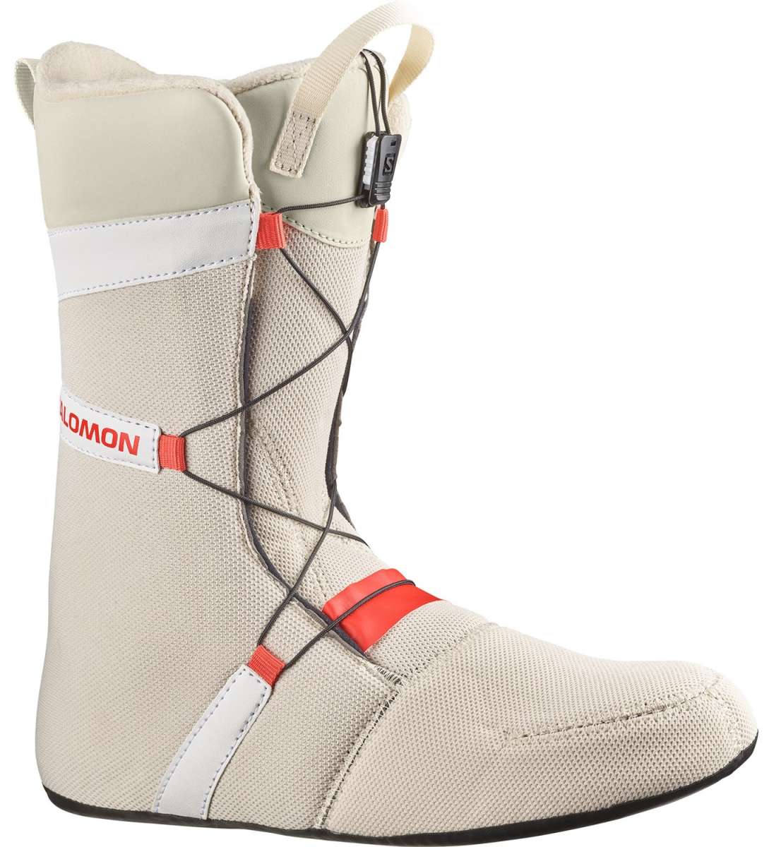 Salomon Launch Lace SJ BOA Snowboard Boots 2024 - White snowboard boots with a textured pattern on the toe and heel areas, featuring black laces and a black BOA dial.