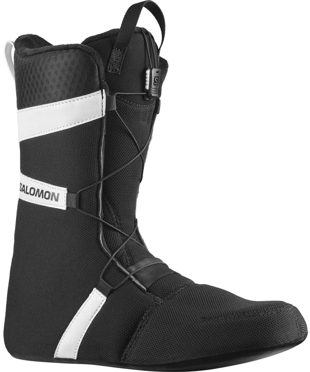 Salomon Launch Lace SJ BOA Snowboard Boots 2024 - Black snowboard boots with white accents and a textured pattern on the toe area.