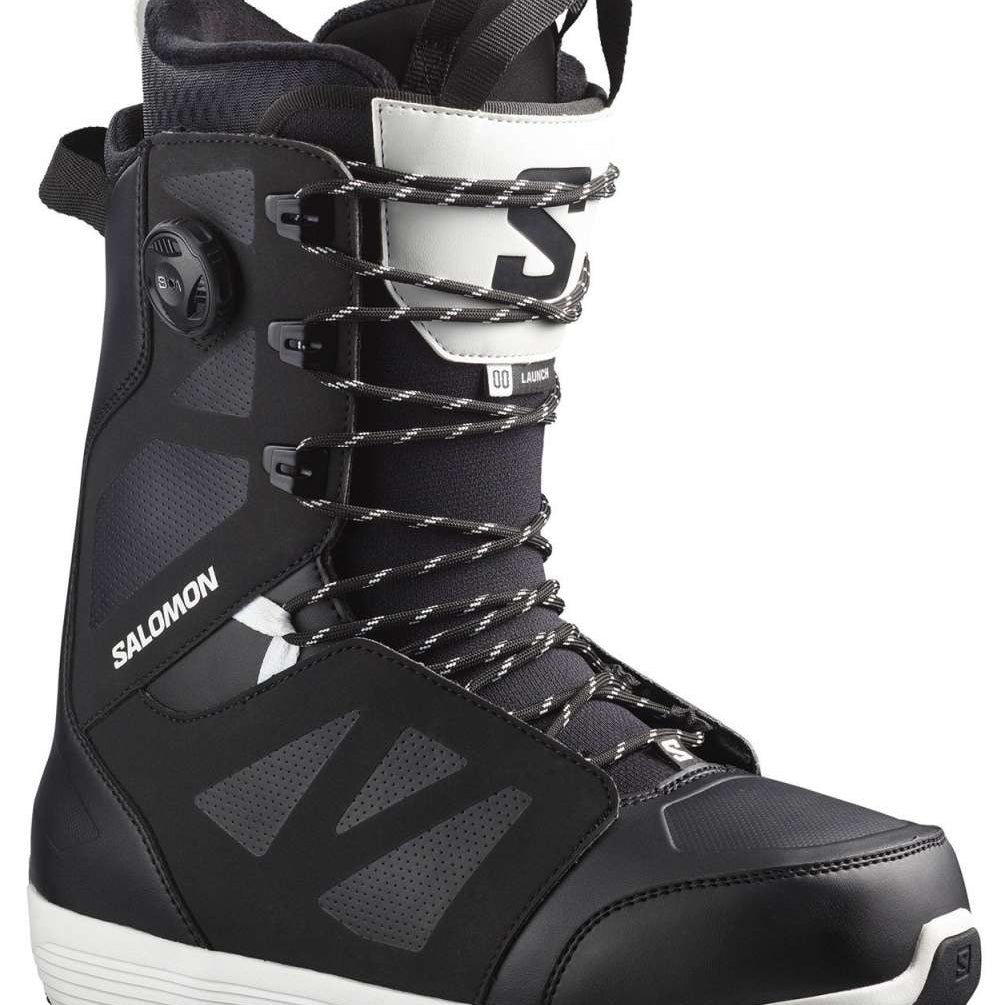 Salomon Launch Lace SJ BOA Snowboard Boots 2024 - Black snowboard boots with a white sole and black laces.