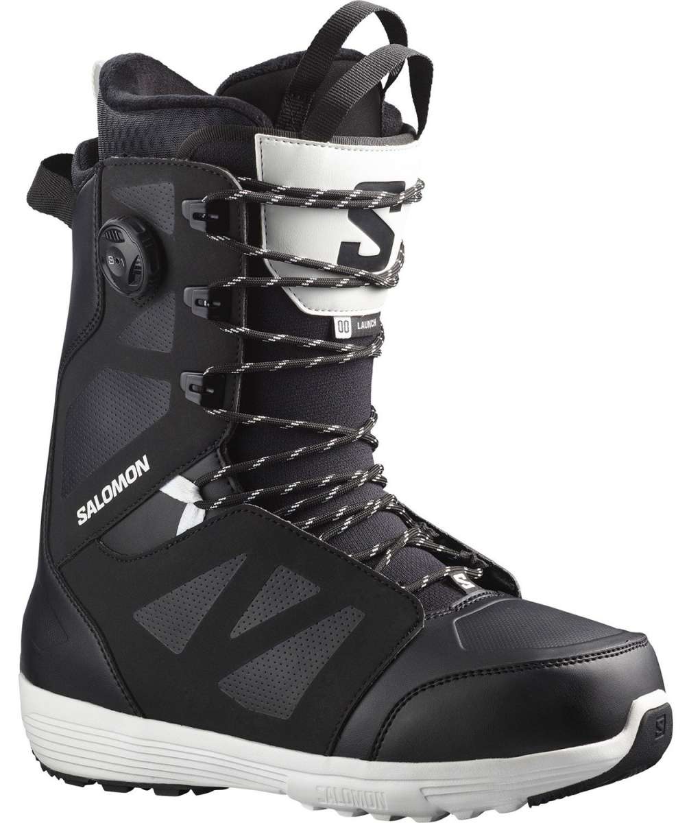 Salomon Launch Lace SJ BOA Snowboard Boots 2024 - Black snowboard boots with a white sole and black laces.
