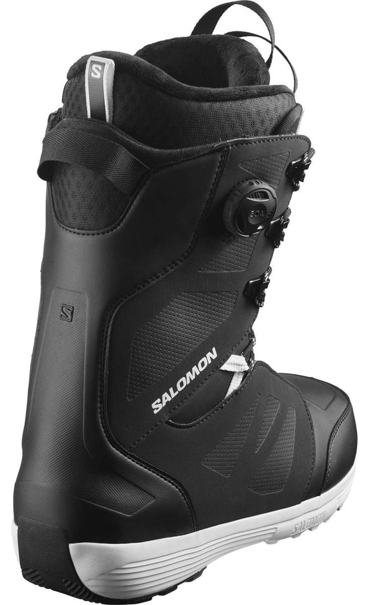Salomon Launch Lace SJ BOA Snowboard Boots 2024 - Black snowboard boots with white accents and a textured pattern on the side.