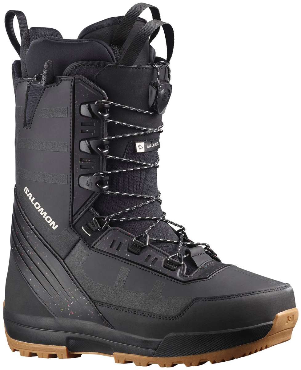 Salomon Malamute Lace Snowboard Boot 2022-2023 - Black snowboard boots with white laces and a black sole.