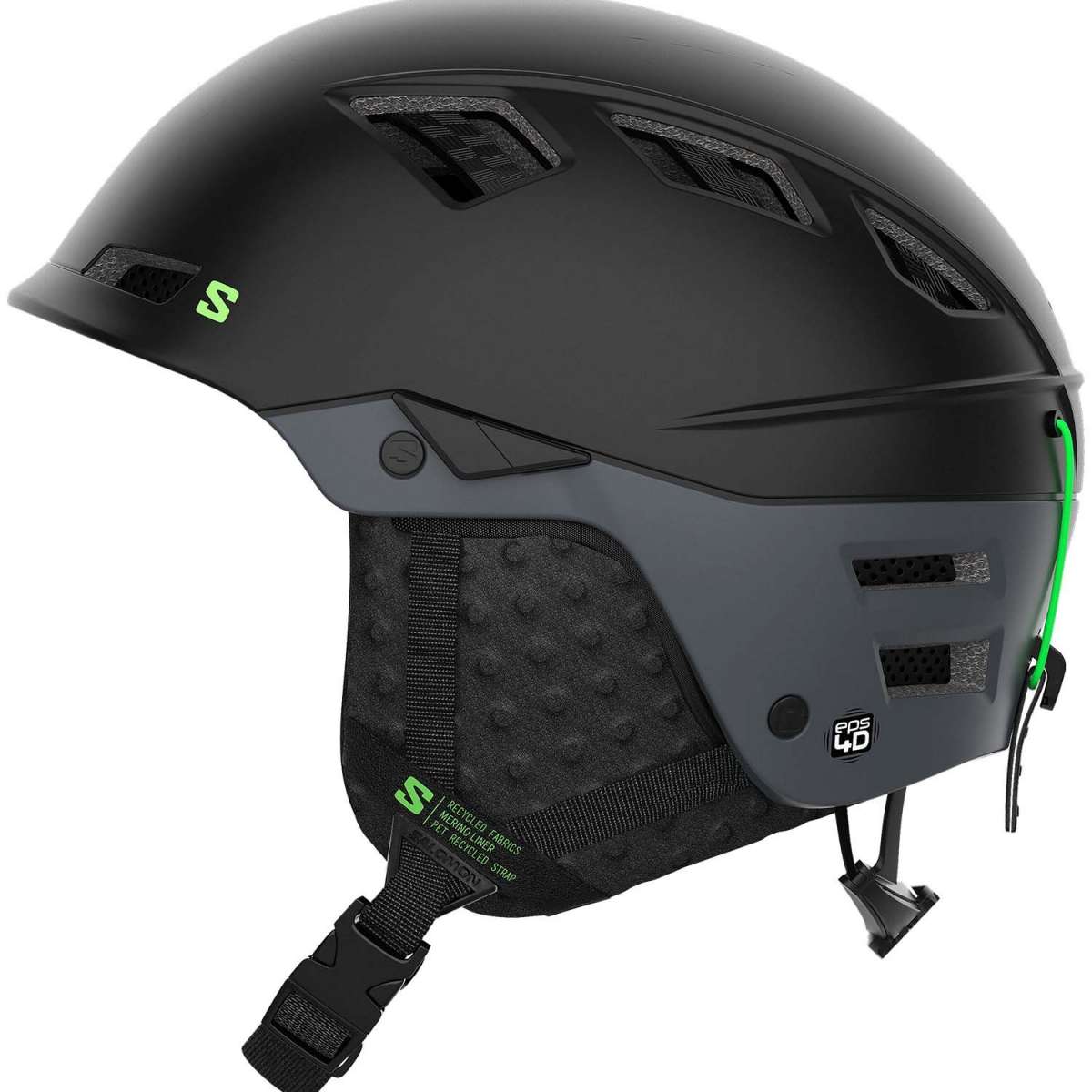 Salomon MTN Lab Helmet 2024 - Black helmet with a white logo on the side and ventilation holes along the top edge.