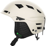 Salomon Mtn Lab Helmet - A white helmet with a black chin strap, featuring ventilation holes and a reflective logo on the side.