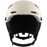 Salomon MTN Lab Helmet 2024 - A white helmet with a black visor and chin strap, featuring ventilation holes on top and side vents.