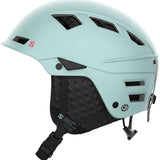 Salomon MTN Lab Helmet 2024 - A mint green helmet with a black chin strap and ventilation holes on top.