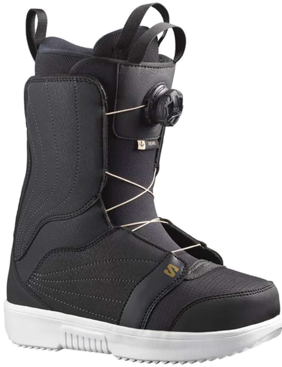 Salomon Women's Pearl BOA Snowboard Boots 2024 - Black snowboard boots with a textured pattern on the toe and heel areas.