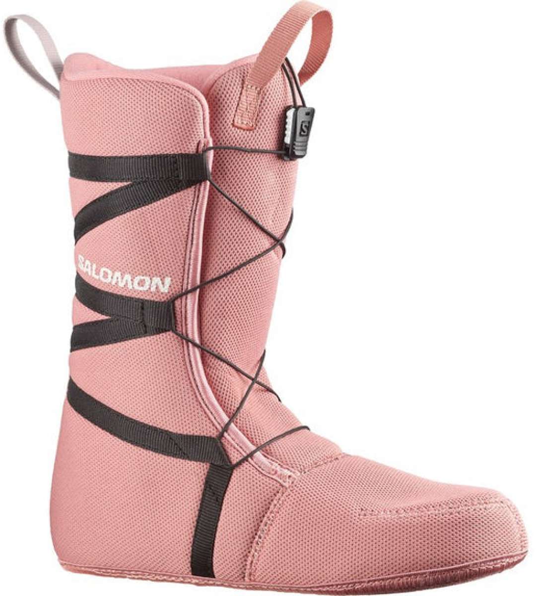 Salomon Women's Pearl BOA Snowboard Boots 2024 - A pair of pink snowboard boots with a textured pattern on the upper material and black laces.