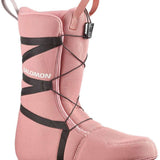 Salomon Women's Pearl BOA Snowboard Boots 2024 - A pair of pink snowboard boots with a textured pattern on the upper material and black laces.