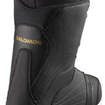 Salomon Women's Pearl BOA Snowboard Boots 2024 - Black snowboard boots with gold accents and a white sole.
