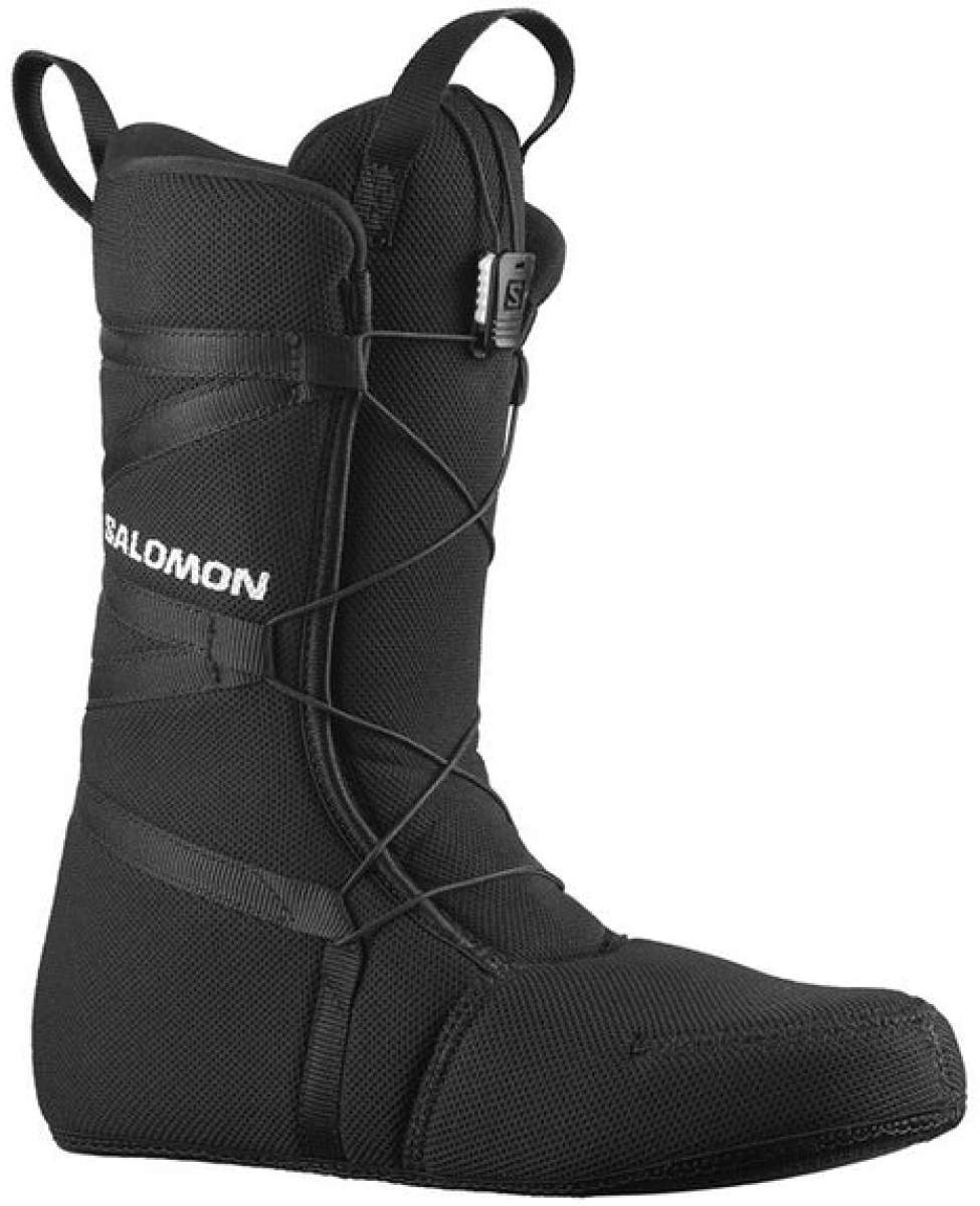 Salomon Women's Pearl BOA Snowboard Boots 2024 - Black snowboard boots with white lettering and a textured pattern on the side.